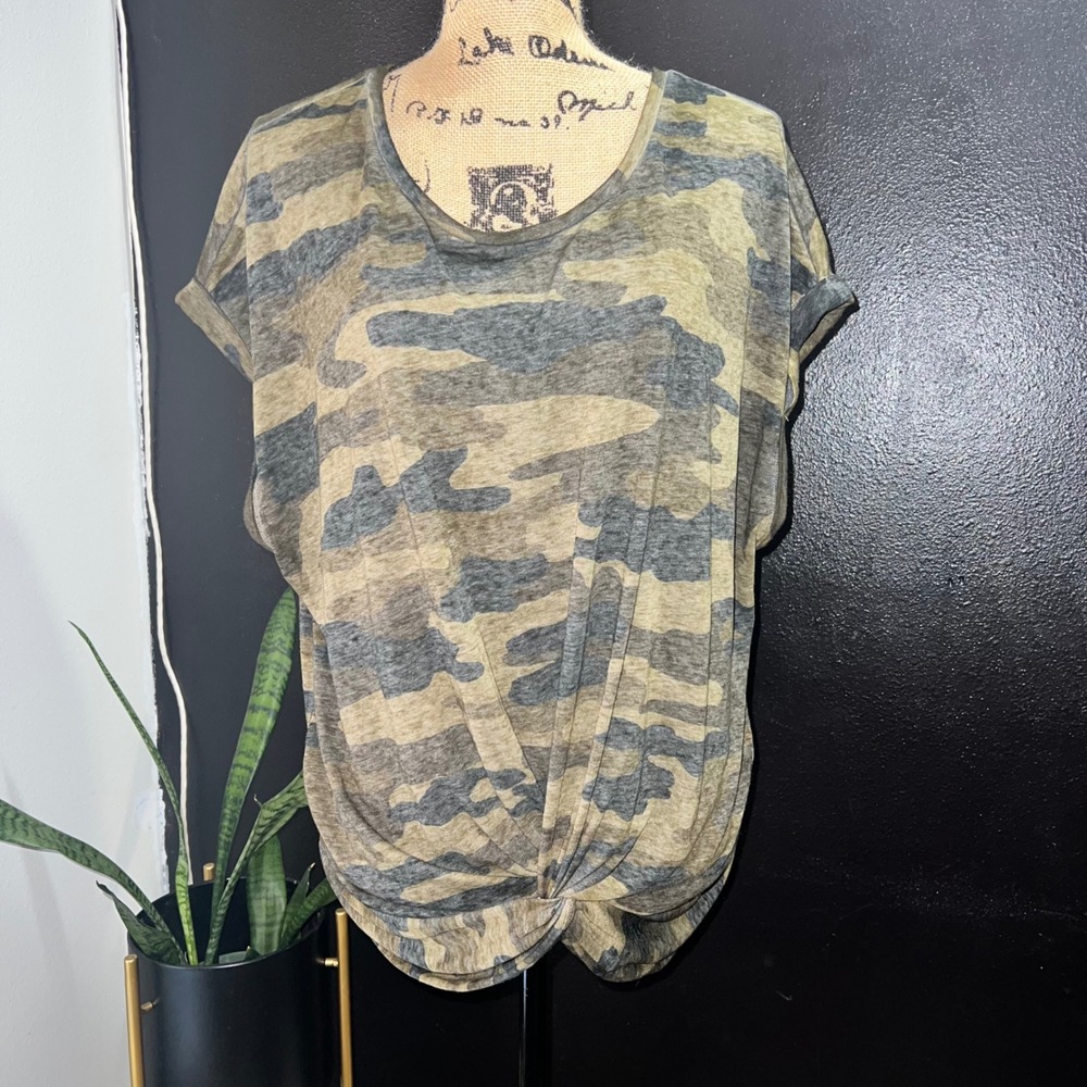 Lucky Brand Camo Twisted Hem Tunic Top Womens XL Lightweight Casual
